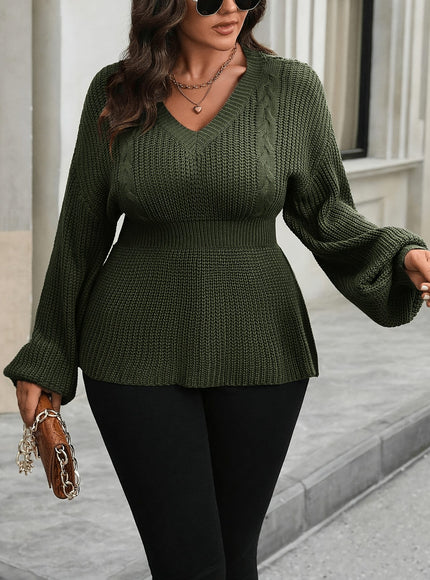 jkthpu-45 Plus Size, Women's Plus Size Olive Green V-Neck