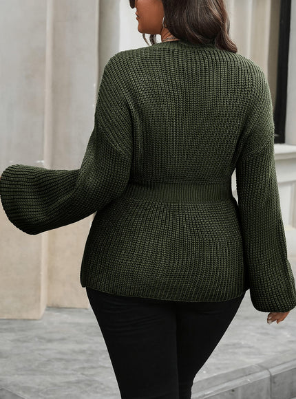 jkthpu-45 Plus Size, Women's Plus Size Olive Green V-Neck