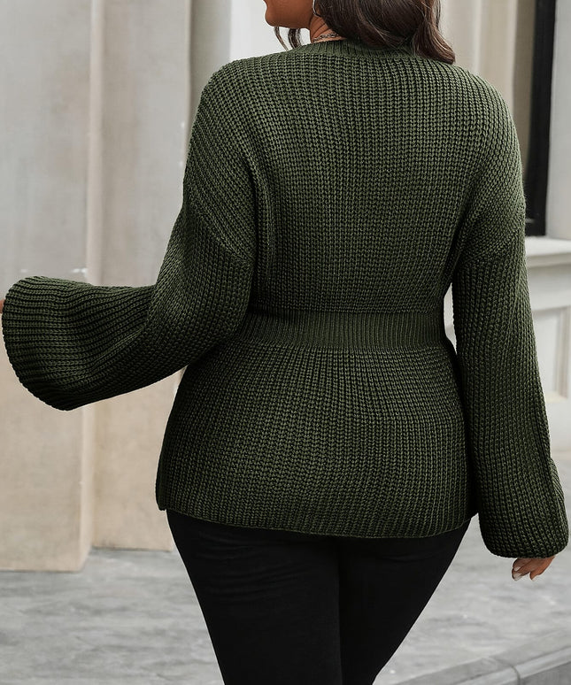 jkthpu-45 Plus Size, Women's Plus Size Olive Green V-Neck