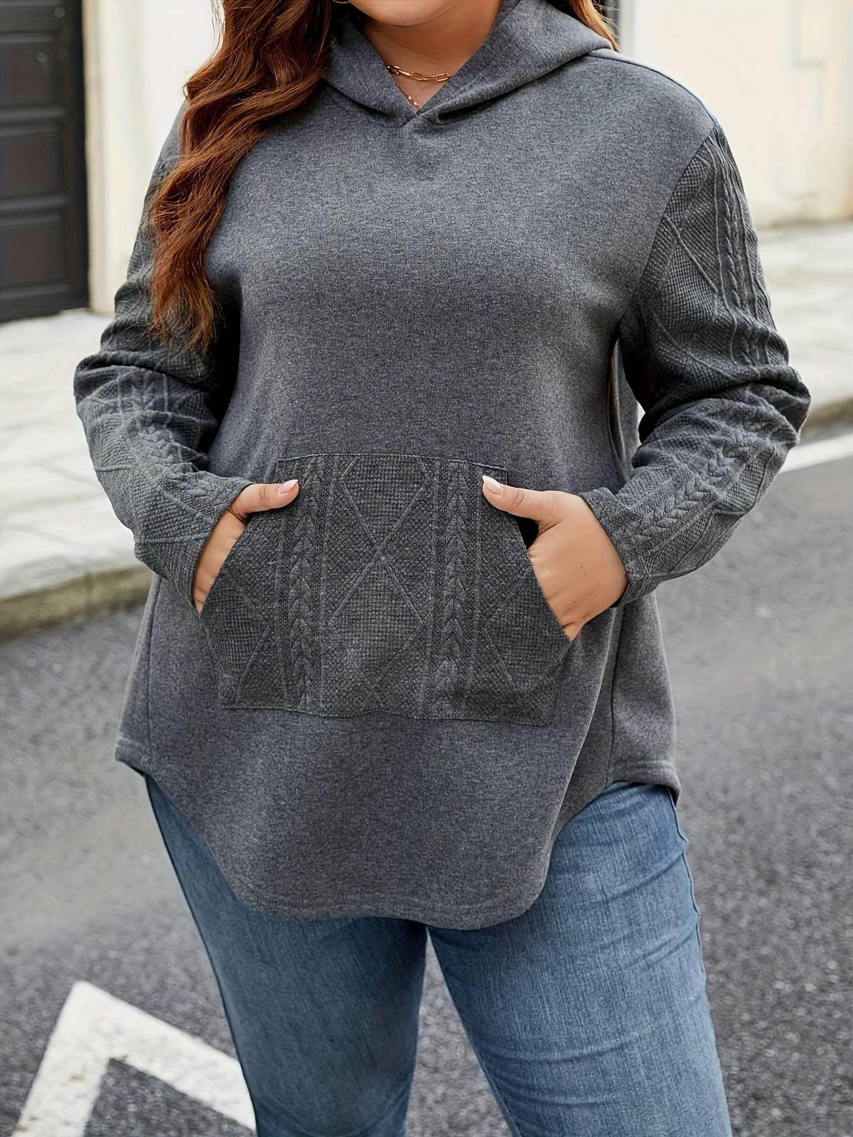 jkthpu-45 Plus Size, Women's Plus-Size Oversized Hooded Sweater -