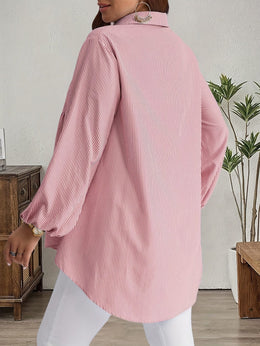 KissICON Plus Size, Women's Plus Size Oversized White & Green Horizontal Striped Button- Shirt Jacket-like Blouse - Short Sleeve-like Collar, Wrinkle-Resistant (Machine Washable) H-Line Fit for Year-Round Casual & Dressy Wear (No)