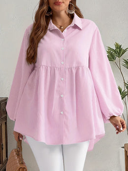 KissICON Plus Size, Women's Plus Size Oversized White & Green Horizontal Striped Button- Shirt Jacket-like Blouse - Short Sleeve-like Collar, Wrinkle-Resistant (Machine Washable) H-Line Fit for Year-Round Casual & Dressy Wear (No)