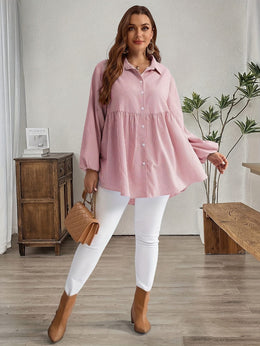 KissICON Plus Size, Women's Plus Size Oversized White & Green Horizontal Striped Button- Shirt Jacket-like Blouse - Short Sleeve-like Collar, Wrinkle-Resistant (Machine Washable) H-Line Fit for Year-Round Casual & Dressy Wear (No)