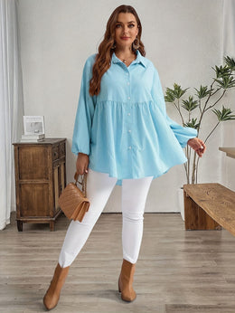 KissICON Plus Size, Women's Plus Size Oversized White & Green Horizontal Striped Button- Shirt Jacket-like Blouse - Short Sleeve-like Collar, Wrinkle-Resistant (Machine Washable) H-Line Fit for Year-Round Casual & Dressy Wear (No)