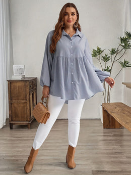 KissICON Plus Size, Women's Plus Size Oversized White & Green Horizontal Striped Button- Shirt Jacket-like Blouse - Short Sleeve-like Collar, Wrinkle-Resistant (Machine Washable) H-Line Fit for Year-Round Casual & Dressy Wear (No)