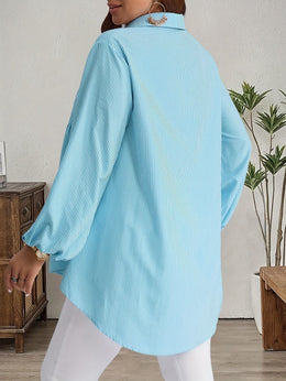KissICON Plus Size, Women's Plus Size Oversized White & Green Horizontal Striped Button- Shirt Jacket-like Blouse - Short Sleeve-like Collar, Wrinkle-Resistant (Machine Washable) H-Line Fit for Year-Round Casual & Dressy Wear (No)
