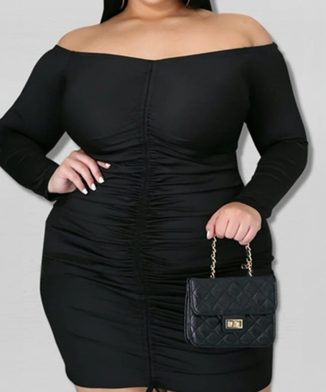 jkthpu-45 Plus Size, Women's Plus Size Sexy One-Shoulder Bodycon mini skirt - Formal party & night out dress, Machine Washable Elegant Evening gown for Women Curvy Figures, Winter Fashion Wear, Textured Fabric Gown
