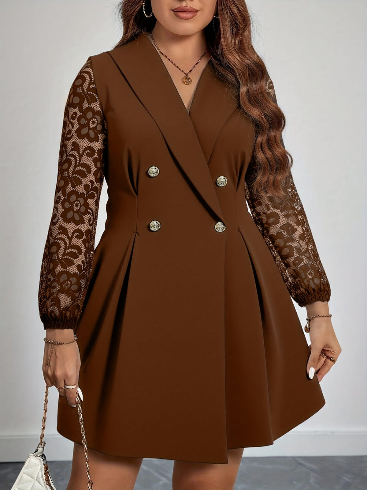 jkthpu-45 Plus Size, Women's Plus Size V-Neck Blazer Dress - Elegant Office to Party Attire, Structured Formal Coat Dress for Professional Evening Events, Fall/Winter Women's Clothing in Black