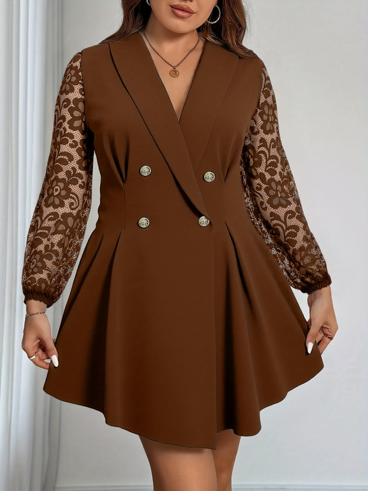 jkthpu-45 Plus Size, Women's Plus Size V-Neck Blazer Dress - Elegant Office to Party Attire, Structured Formal Coat Dress for Professional Evening Events, Fall/Winter Women's Clothing in Black