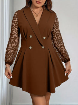 jkthpu-45 Plus Size, Women's Plus Size V-Neck Blazer Dress - Elegant Office to Party Attire, Structured Formal Coat Dress for Professional Evening Events, Fall/Winter Women's Clothing in Black