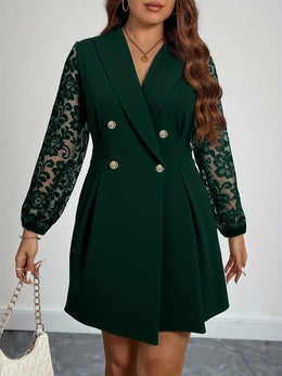 jkthpu-45 Plus Size, Women's Plus Size V-Neck Blazer Dress - Elegant Office to Party Attire, Structured Formal Coat Dress for Professional Evening Events, Fall/Winter Women's Clothing in Black