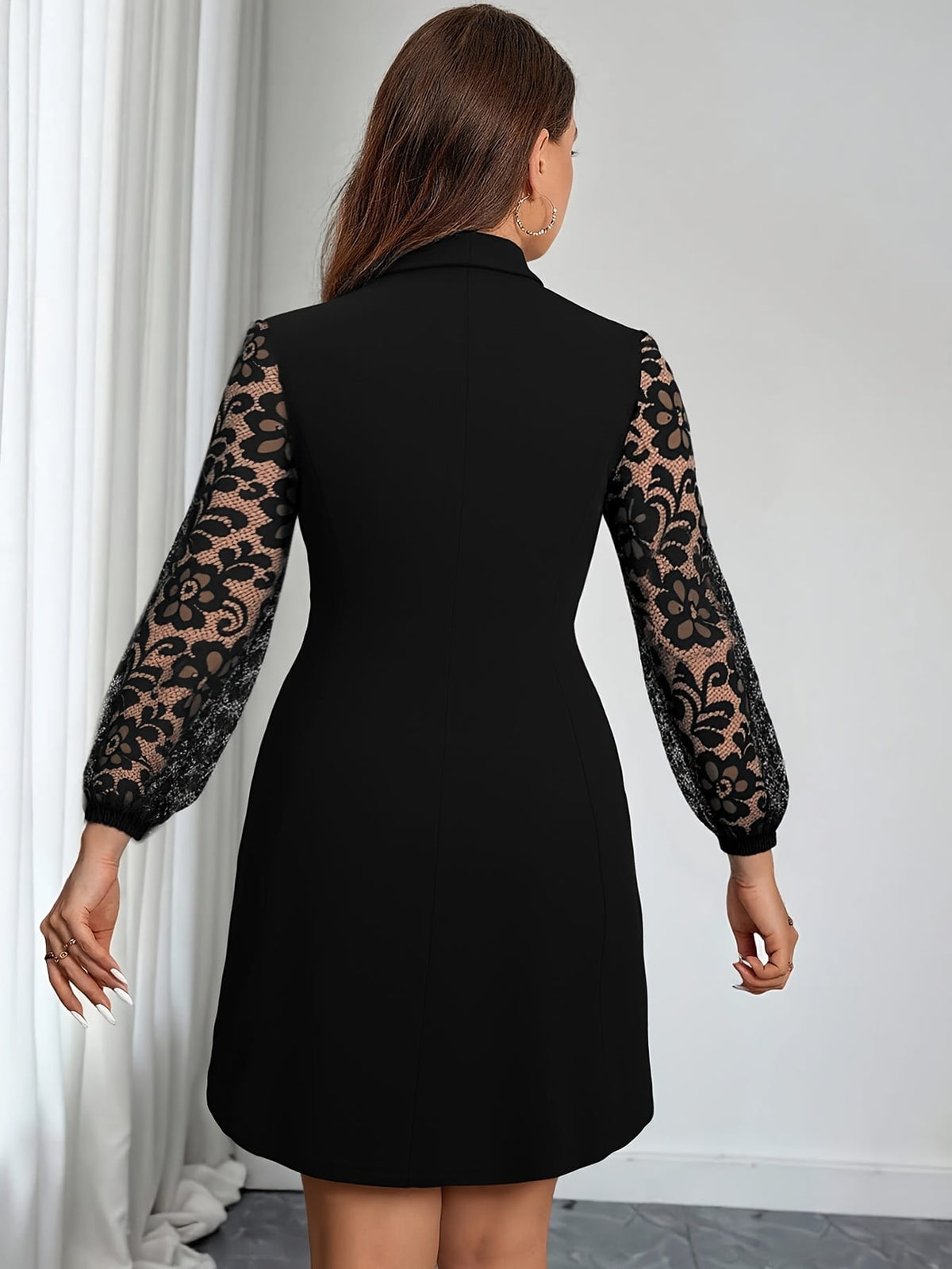 jkthpu-45 Plus Size, Women's Plus Size V-Neck Blazer Dress - Elegant Office to Party Attire, Structured Formal Coat Dress for Professional Evening Events, Fall/Winter Women's Clothing in Black