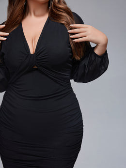 jkthpu-45 Plus Size, Women's Plus Size Winter Elegant Bodycon Dress with Mesh Patchwork Twist Front & Short Sleeves - Waist-Cinching Curve-Hugging Fit, Machine Washable Party Wedding Guest Dress (Black) - Knotted Back Closure, Dresses For Women, Dresses For Women E
