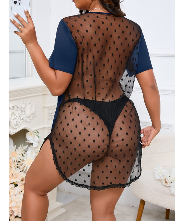 jkthpu-45 Plus Size Women's Sexy Lace Trim Backless Nightdress - Semi-Sheer Open Back Sleepwear with Ruffled Hem, All-Season Comfort Fit Machine Washable Elegant Lounge Dress for Adults