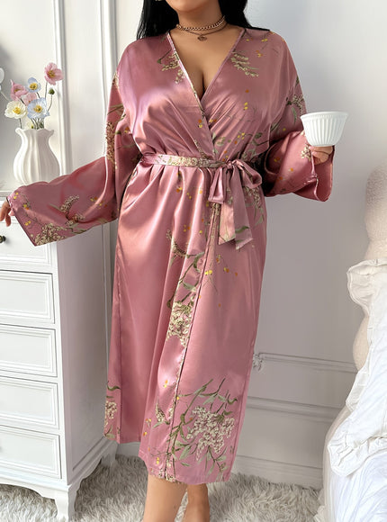 KissICON Plus Size Women's Sexy V-Neck Robe with Adjustable