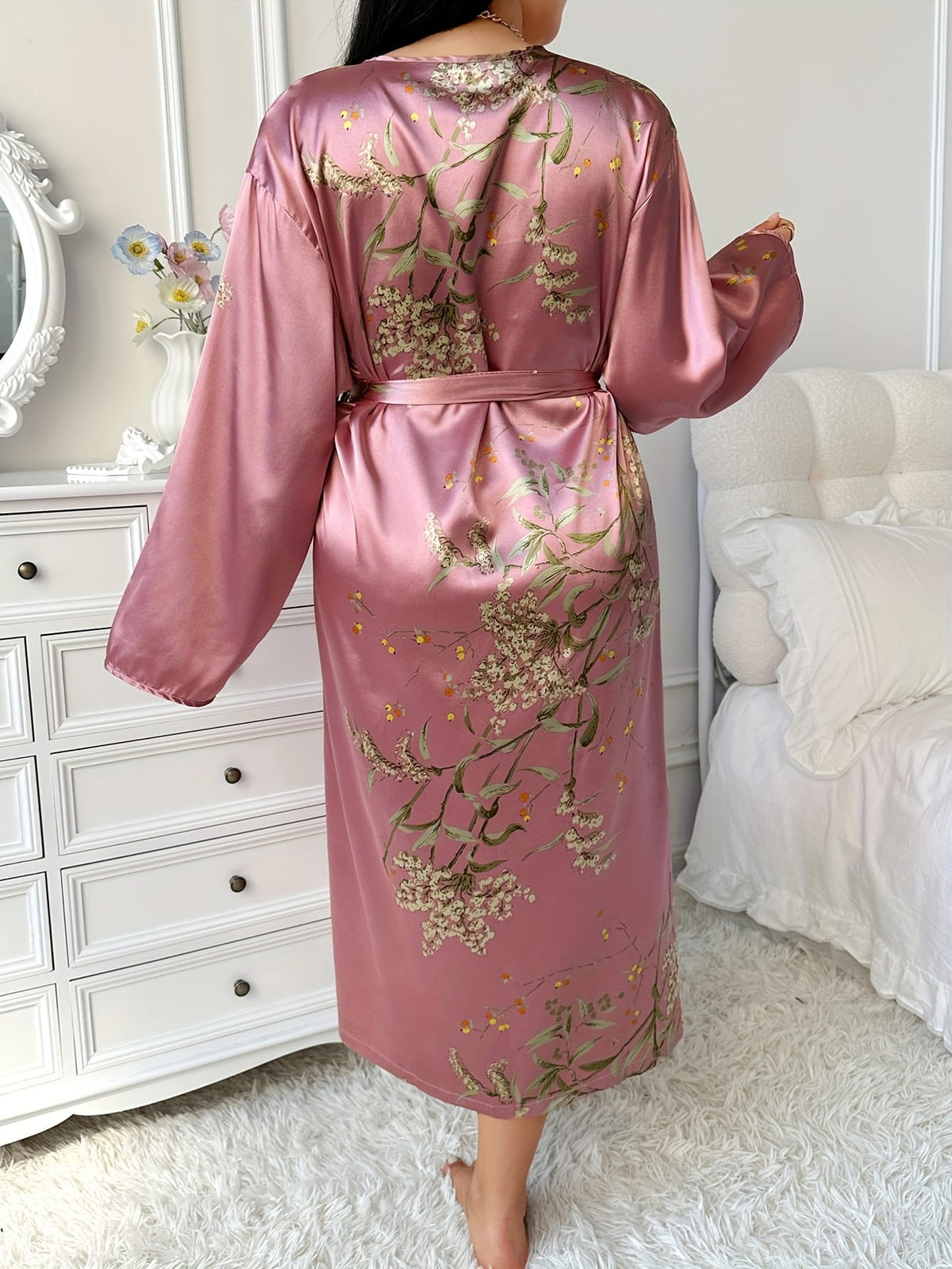 KissICON Plus Size Women's Sexy V-Neck Robe with Adjustable