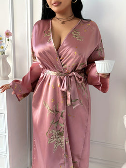 KissICON Plus Size Women's Sexy V-Neck Robe with Adjustable