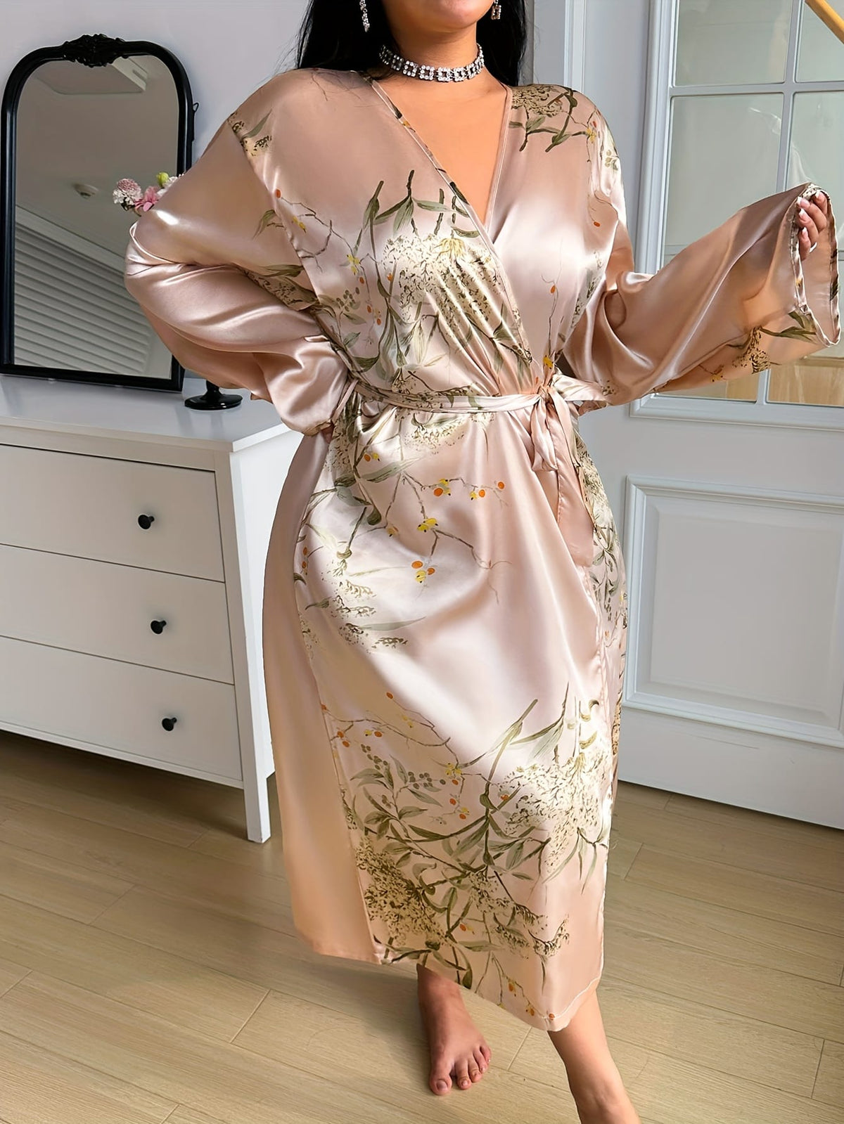 KissICON Plus Size Women's Sexy V-Neck Robe with Adjustable