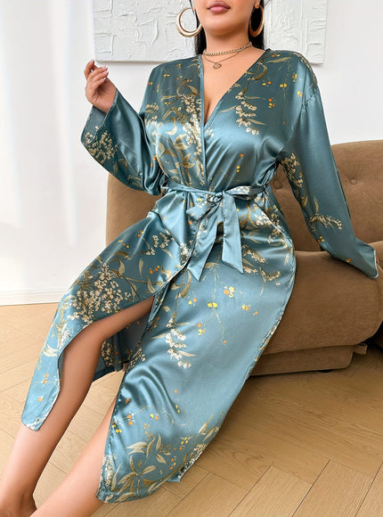 KissICON Plus Size Women's Sexy V-Neck Robe with Adjustable