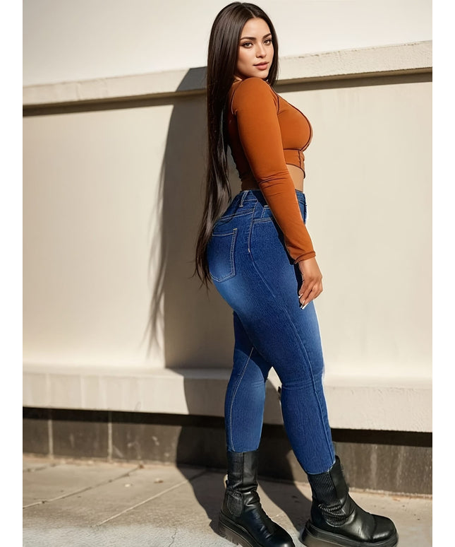 jkthpu-45 Plus Size Women's Stretch Skinny Jeans in Washed