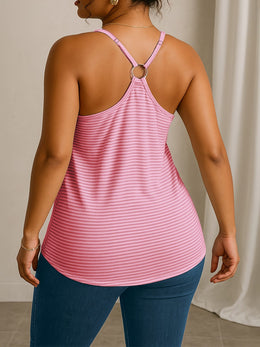 KissICON Plus Size Women's Striped Button-Front Tank Top -