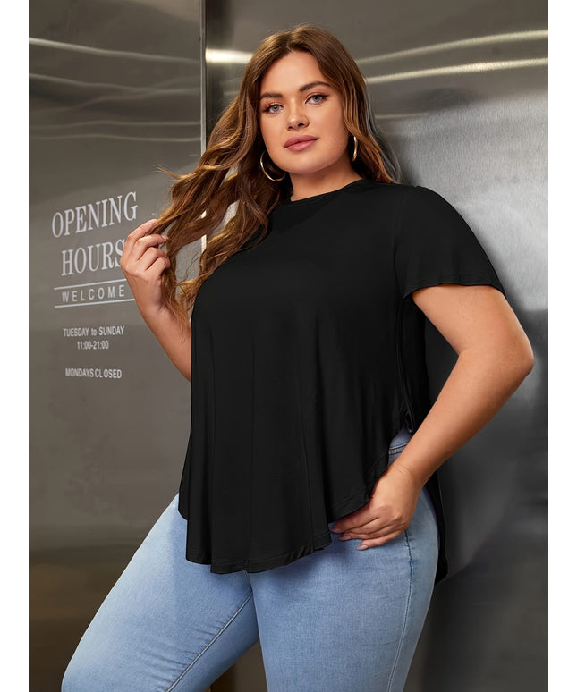 KissICON Plus Size Women's Summer T-Shirt A-Line Loose Belly Covering Top Solid Color Versatile Spring/Summer New Large Size Short Sleeve Shirt A-Line Tee High Elasticity Sister Belly and Arm Concealing Top Simple Solid Color Loose Fi