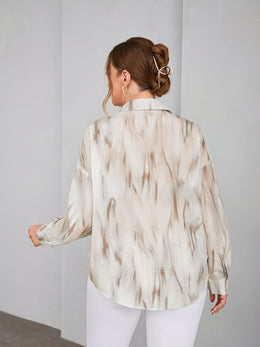 KissICON Plus Size - Women'S Tie-Dye Off-Shoulder Blouse - Lightweight Viscose Fabric, Long Sleeve, Button-Up Shirt with Lapel Collar, Perfect for Spring/Summer/Fall, Casual to Formal Wear, Casual Summer Top | Casual Style | Viscose F