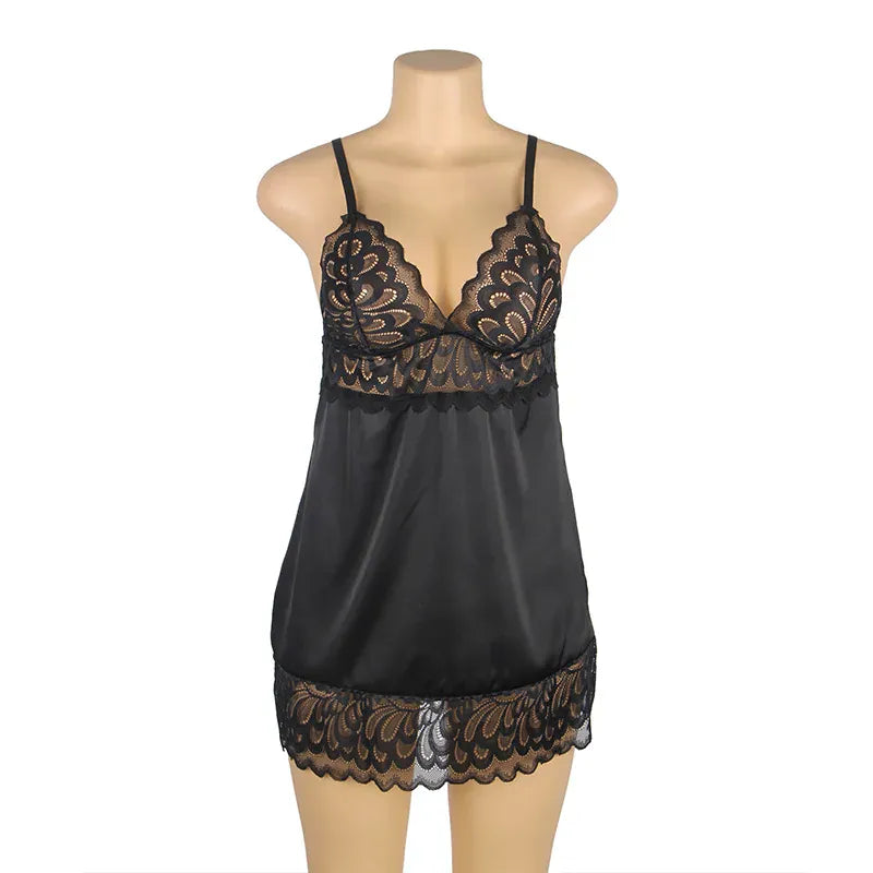 KissICON Plus size women sexy lingerie nightgowns and sleepshirts babydoll chemise with G-String from M-5XL