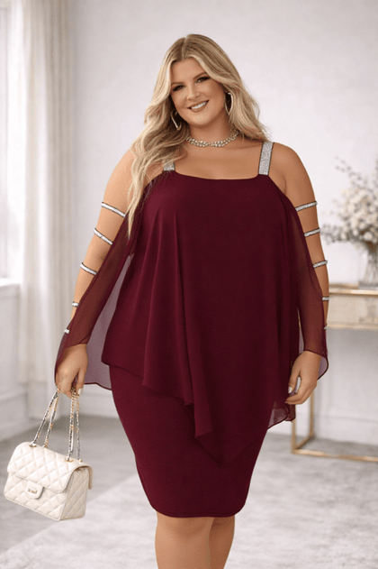 Femmeverse new Plus Size Women Silver Camisole Patchwork Chiffon Dress