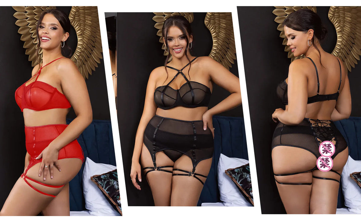 KissICON Plus Size Women Underwear Set Sexsy Push Up Erotic Intimate Fantasy Bra And Panty Sets Bondage Luxury Lingerie Sets