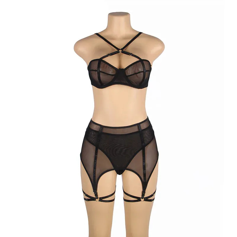 KissICON Plus Size Women Underwear Set Sexsy Push Up Erotic Intimate Fantasy Bra And Panty Sets Bondage Luxury Lingerie Sets