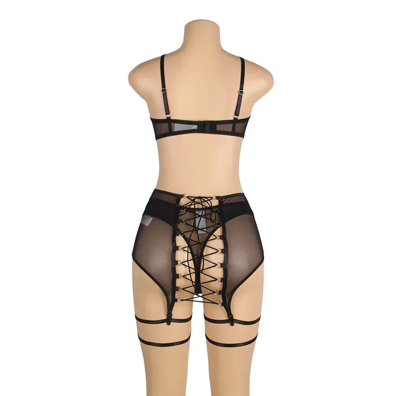 KissICON Plus Size Women Underwear Set Sexsy Push Up Erotic Intimate Fantasy Bra And Panty Sets Bondage Luxury Lingerie Sets