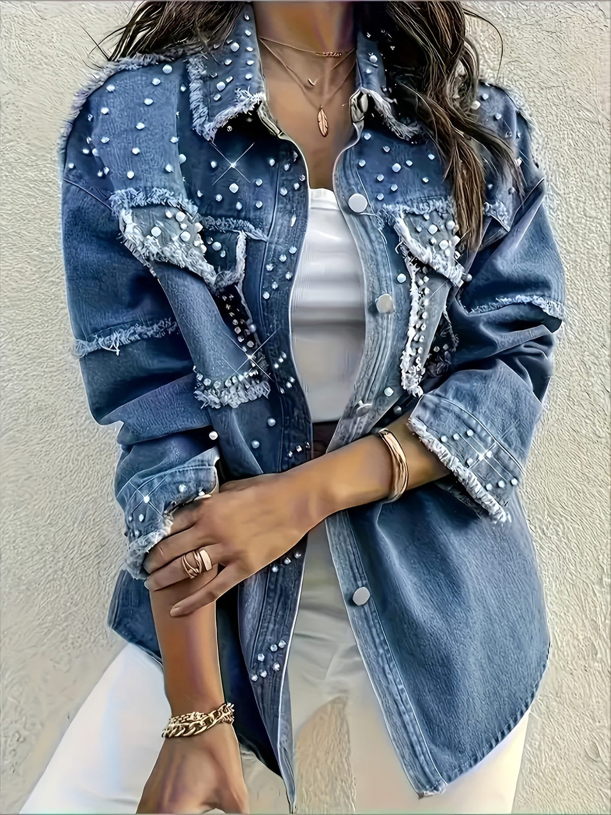 jkthpu-45 PlusSize Cozy Bubble Denim Shirt Jacket