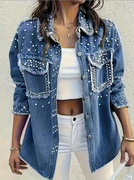 jkthpu-45 PlusSize Cozy Bubble Denim Shirt Jacket