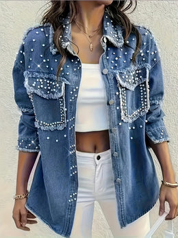 jkthpu-45 PlusSize Cozy Bubble Denim Shirt Jacket