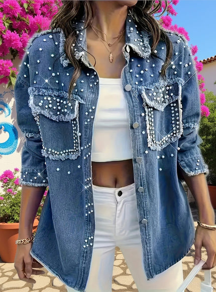 jkthpu-45 PlusSize Cozy Bubble Denim Shirt Jacket