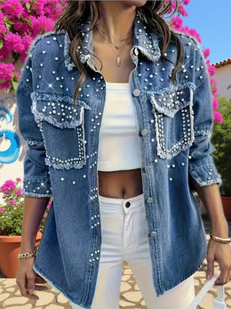 jkthpu-45 PlusSize Cozy Bubble Denim Shirt Jacket