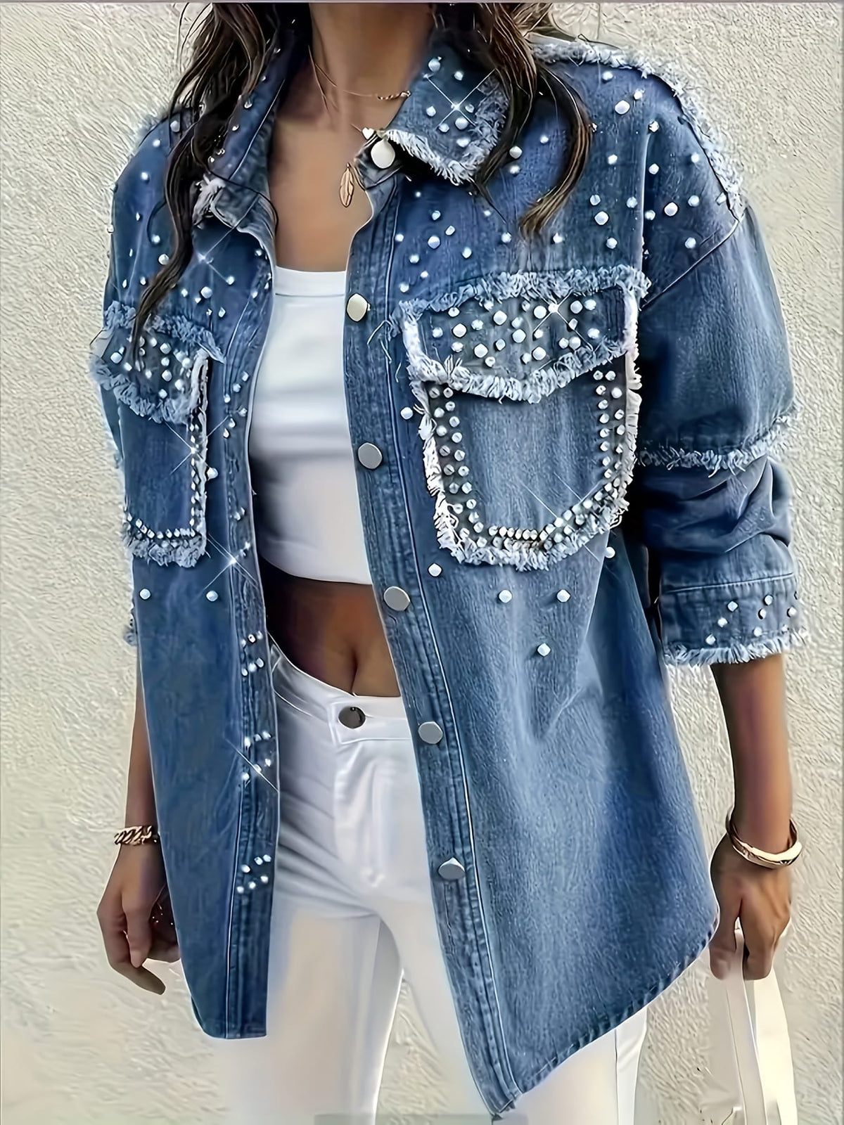 jkthpu-45 PlusSize Cozy Bubble Denim Shirt Jacket