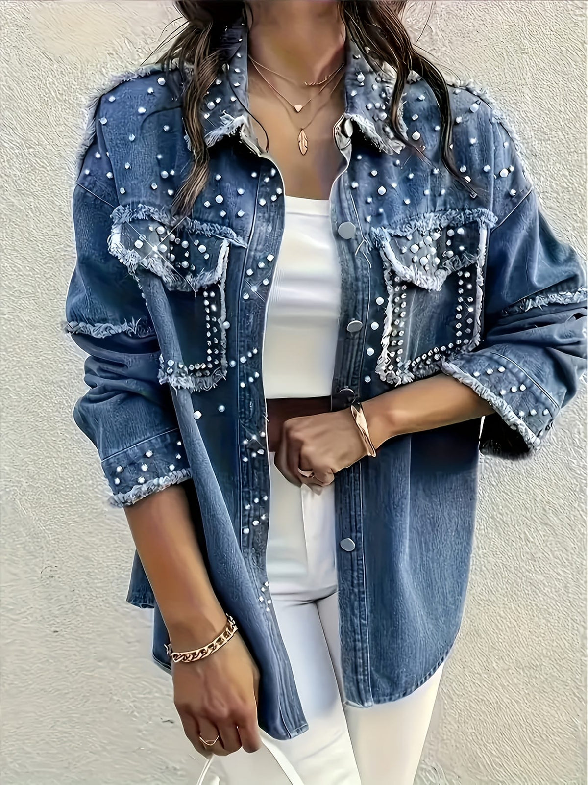 jkthpu-45 PlusSize Cozy Bubble Denim Shirt Jacket