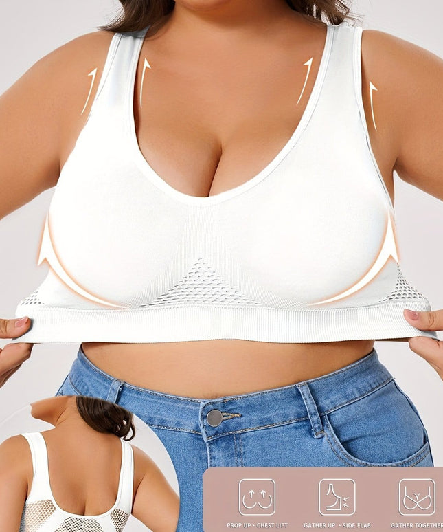 PlusSize HighSupport Wireless Sports Bra Comfy Breathable Removable Pads plus size outfit UK - KissICON