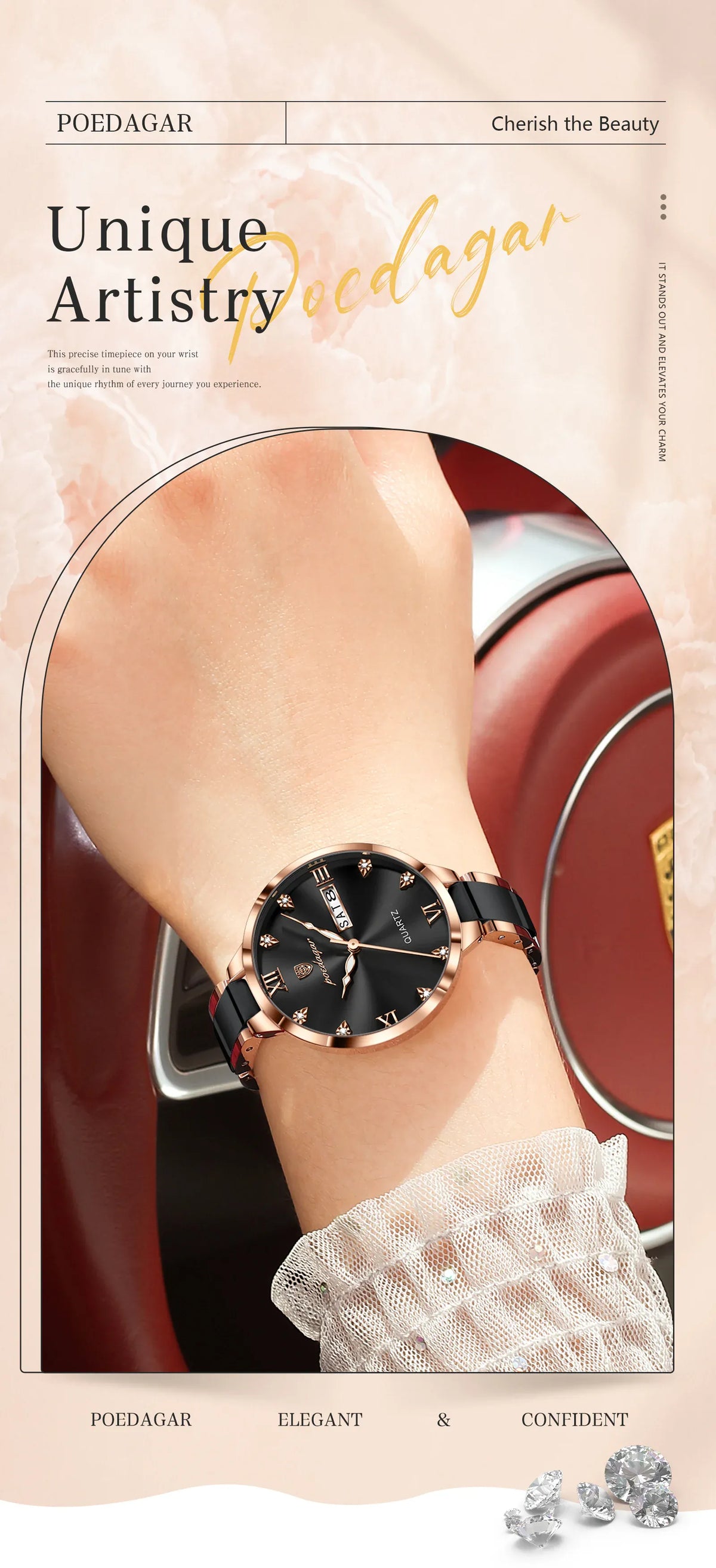 KissICON POEDAGAR Fashion Elegant Women Watches Week Date High Quality Waterproof Ladies Quartz Watch Stainless Steel Watch For Woman+Box