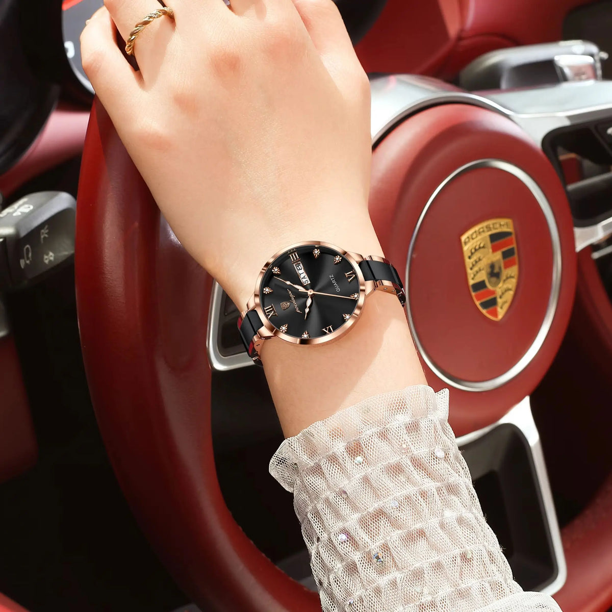 KissICON POEDAGAR Fashion Elegant Women Watches Week Date High Quality Waterproof Ladies Quartz Watch Stainless Steel Watch For Woman+Box