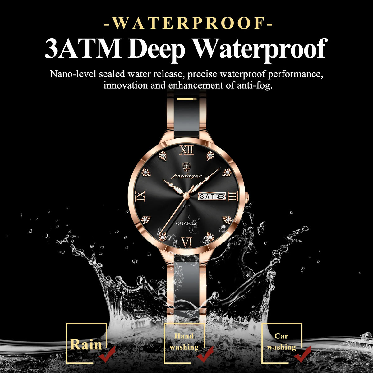 KissICON POEDAGAR Fashion Elegant Women Watches Week Date High Quality Waterproof Ladies Quartz Watch Stainless Steel Watch For Woman+Box
