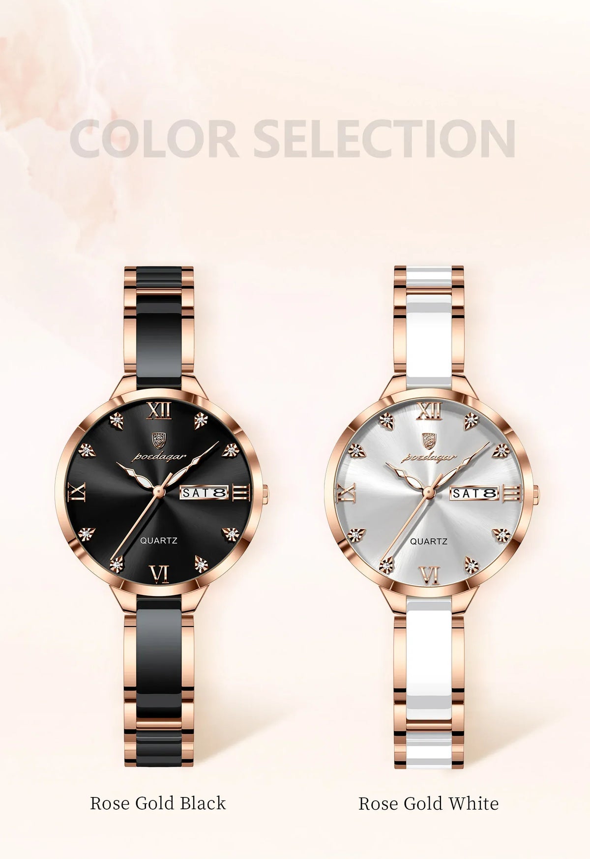 KissICON POEDAGAR Fashion Elegant Women Watches Week Date High Quality Waterproof Ladies Quartz Watch Stainless Steel Watch For Woman+Box