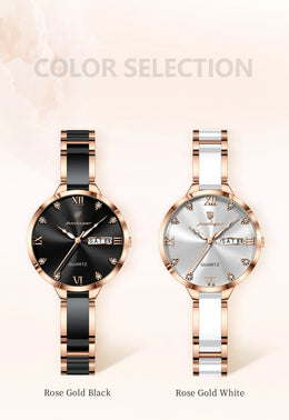 KissICON POEDAGAR Fashion Elegant Women Watches Week Date High Quality Waterproof Ladies Quartz Watch Stainless Steel Watch For Woman+Box