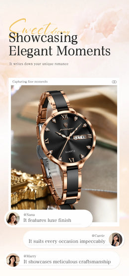 KissICON POEDAGAR Fashion Elegant Women Watches Week Date High Quality Waterproof Ladies Quartz Watch Stainless Steel Watch For Woman+Box
