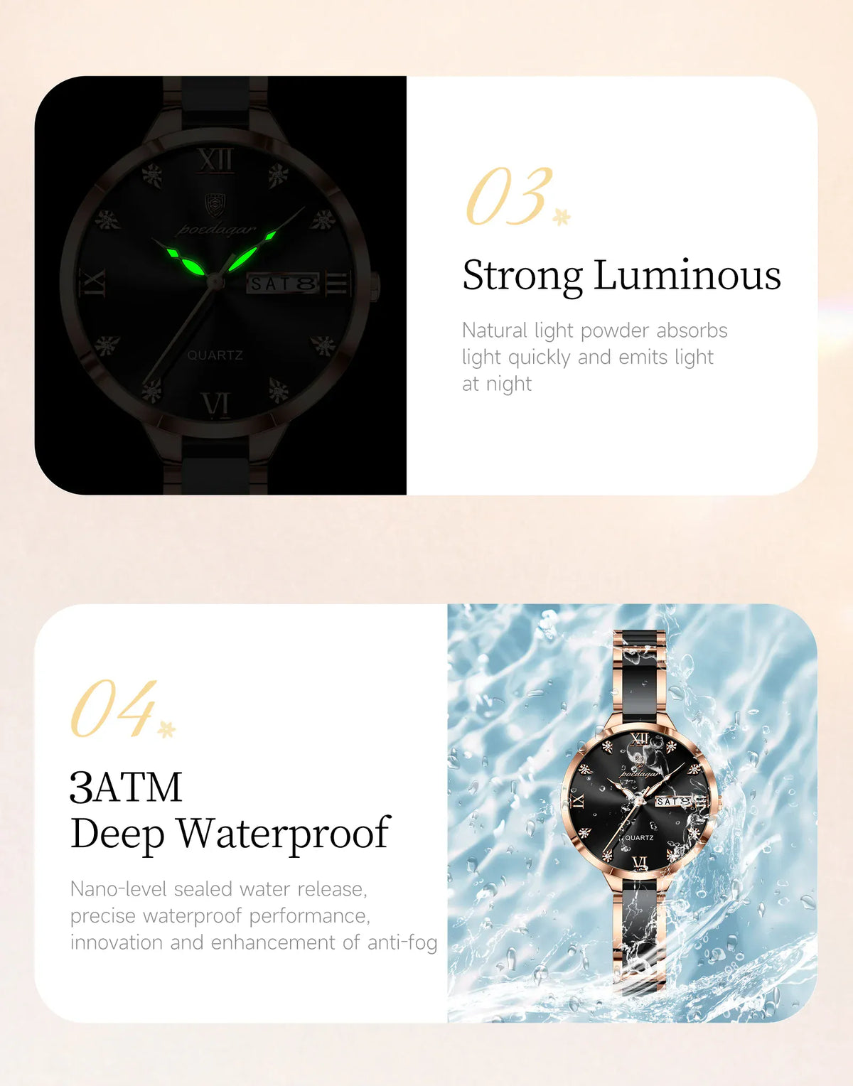 KissICON POEDAGAR Fashion Elegant Women Watches Week Date High Quality Waterproof Ladies Quartz Watch Stainless Steel Watch For Woman+Box