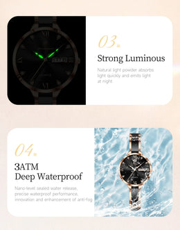 KissICON POEDAGAR Fashion Elegant Women Watches Week Date High Quality Waterproof Ladies Quartz Watch Stainless Steel Watch For Woman+Box