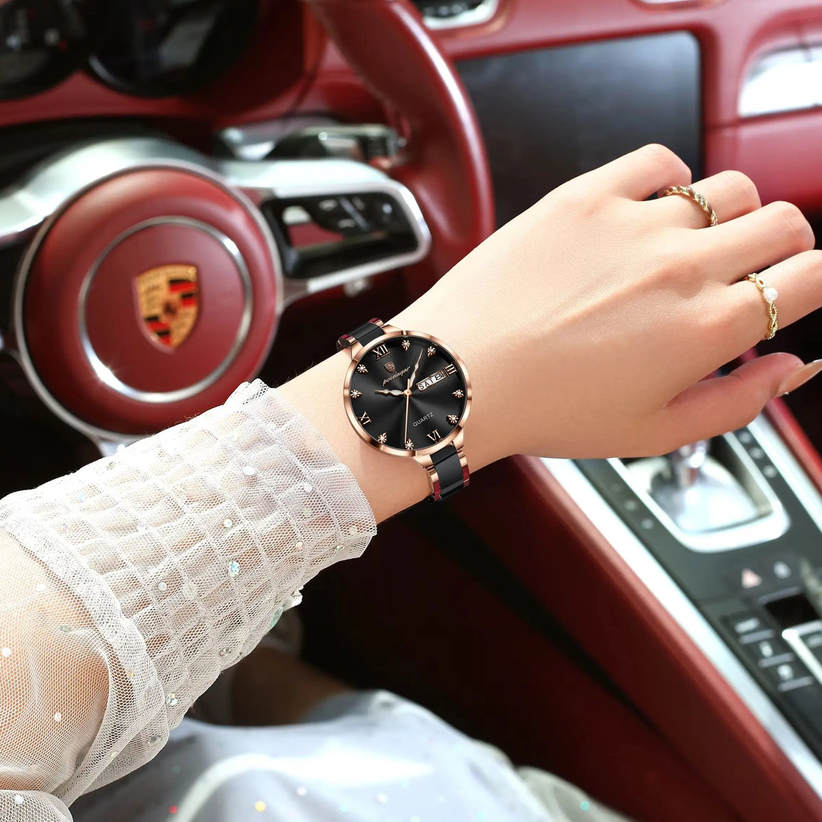KissICON POEDAGAR Fashion Elegant Women Watches Week Date High Quality Waterproof Ladies Quartz Watch Stainless Steel Watch For Woman+Box