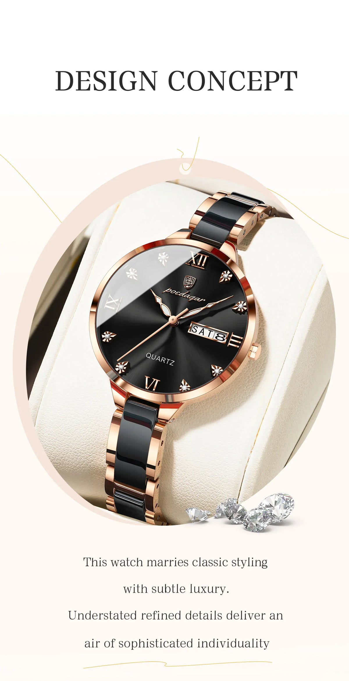 KissICON POEDAGAR Fashion Elegant Women Watches Week Date High Quality Waterproof Ladies Quartz Watch Stainless Steel Watch For Woman+Box